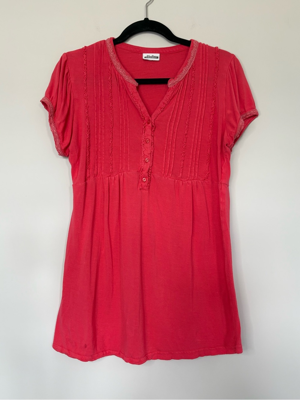 Midtown Y2K Pink Cap Sleeve Henley Empire Waist Shirt Size S Early 2000’s Spring